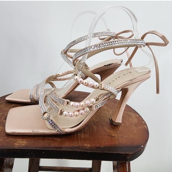 Mia Becar Gold Champane Audrey Sandal Size 41 US 11 Bling Strappy Dress Formal - Picture 11 of 16